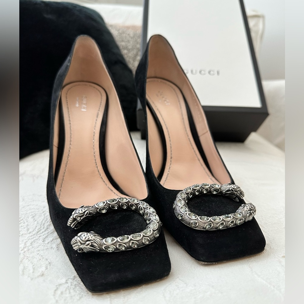Gucci Dionysus Black Suede Embellished Pumps 39.5